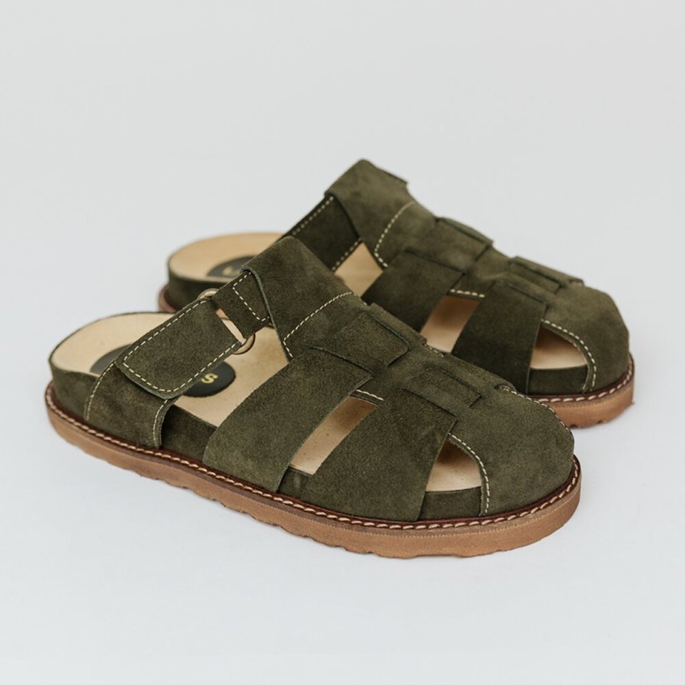 Las Motas Sandals "BROOKE" VERDE green mules GAMUZA (size 8)